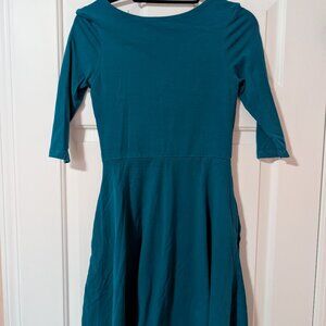 Pact Fit and Flare Teal Dress Small